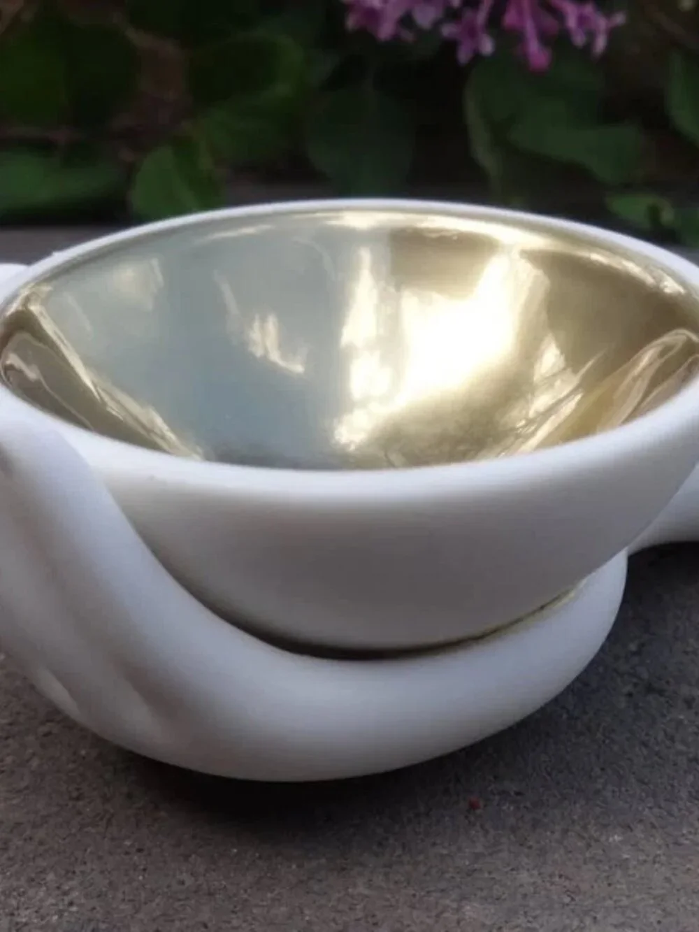 Bisque Porcelain Hand-Shaped Open Salt Dip, Cellar, Dish w/Gold Interior!